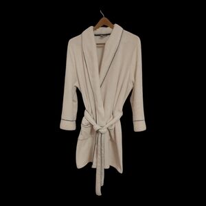 Liz Claiborne Cream Shawl Collar Robe with Contrast Piping